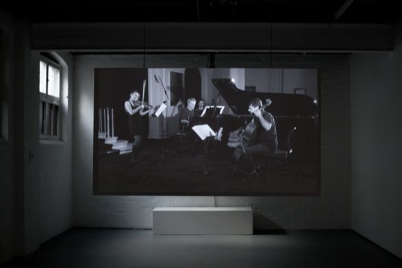 Installation view of <i>Journey to an absolute vantage point</i>, 2 channel HD video installation in <i>Posing as a subject amongst subjects</i>, Maria Stenfors, London, 2011. Photo: Claire Lawrie. 