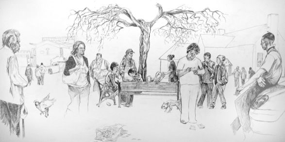 <i>The Green, A landscape of First World Problems</i> (2012), pencil on panel, 8x4ft