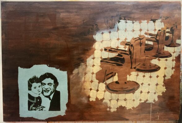 Barbers shop, acrylic and oil on canvas, 1996, Athena Jones