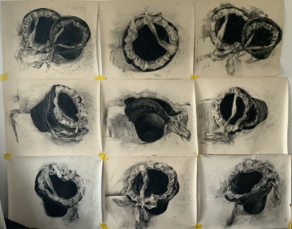 Black holes, charcoal on paper, 2022, Athena Jones